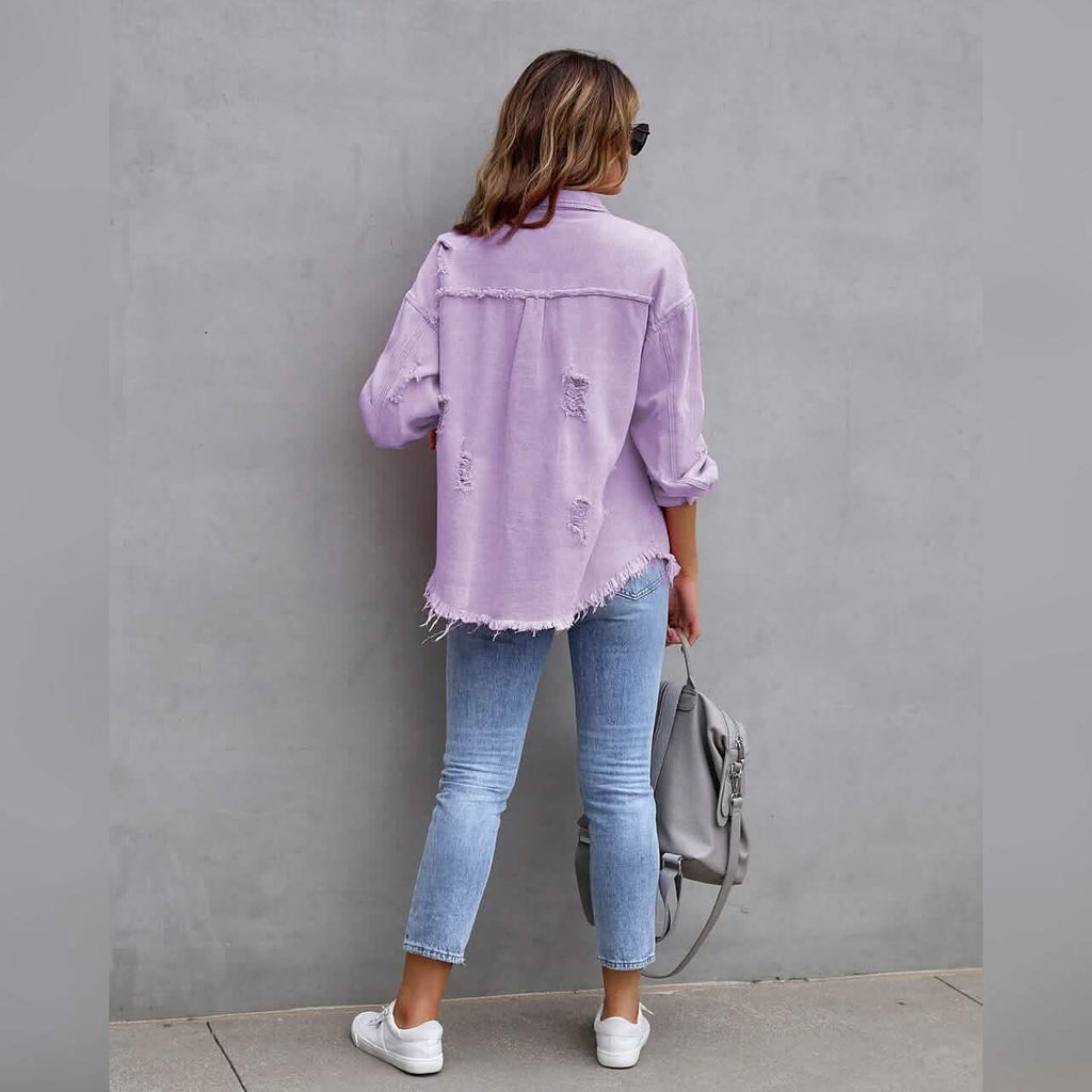 Shacket en jean à manches longues pour femme