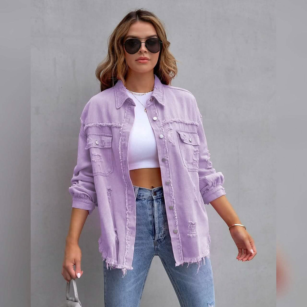 Shacket en jean à manches longues pour femme