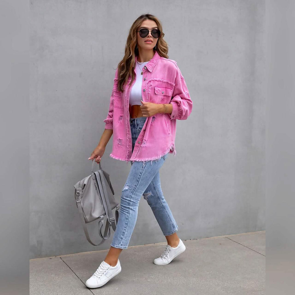 Shacket en jean à manches longues pour femme