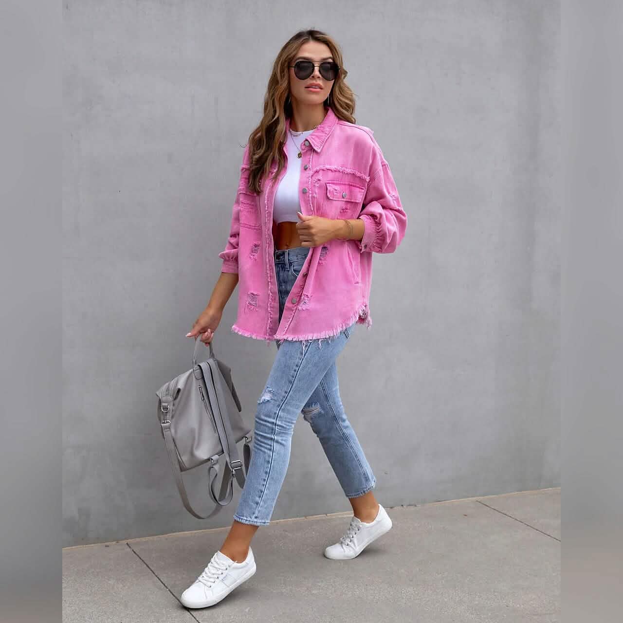 Shacket en jean à manches longues pour femme