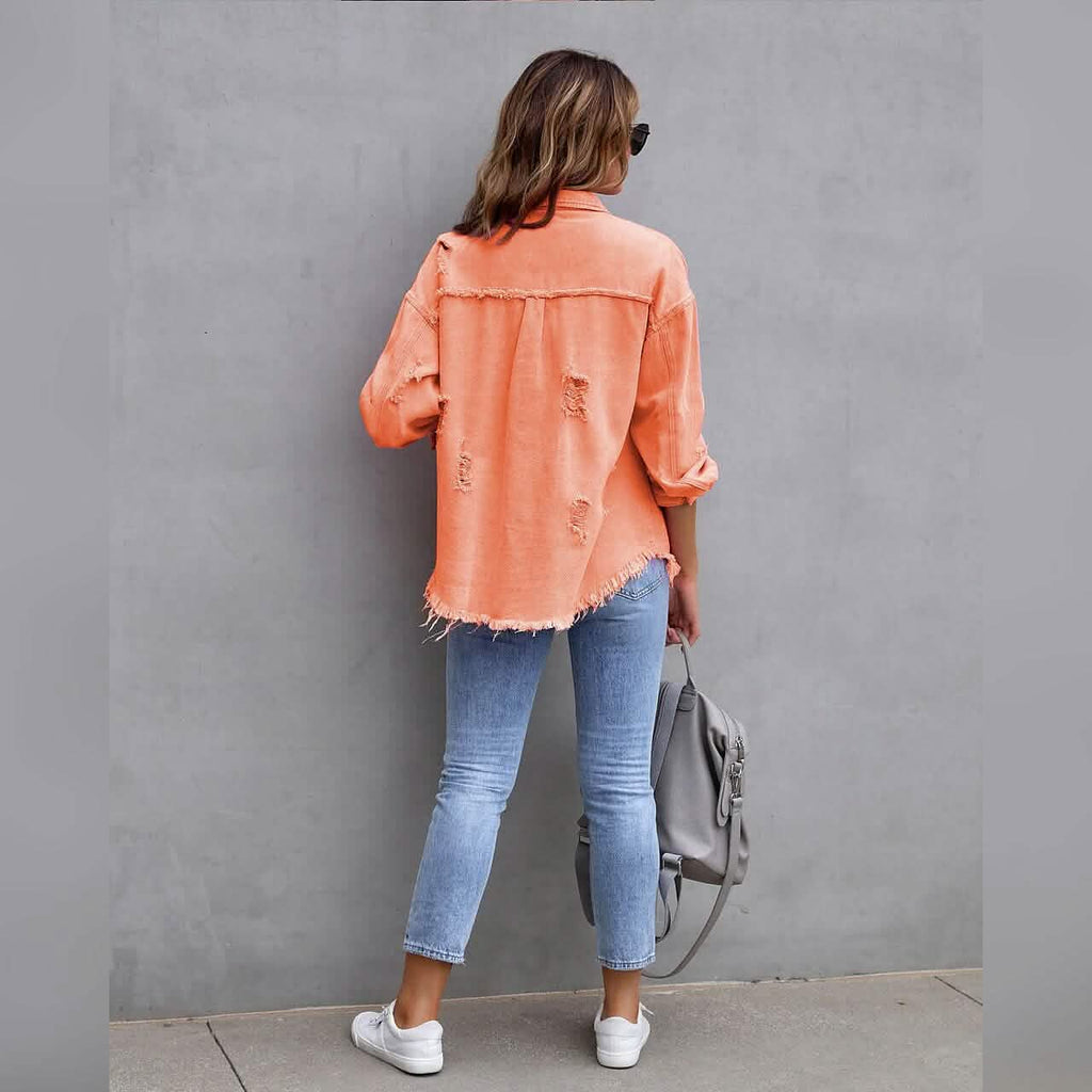 Shacket en jean à manches longues pour femme