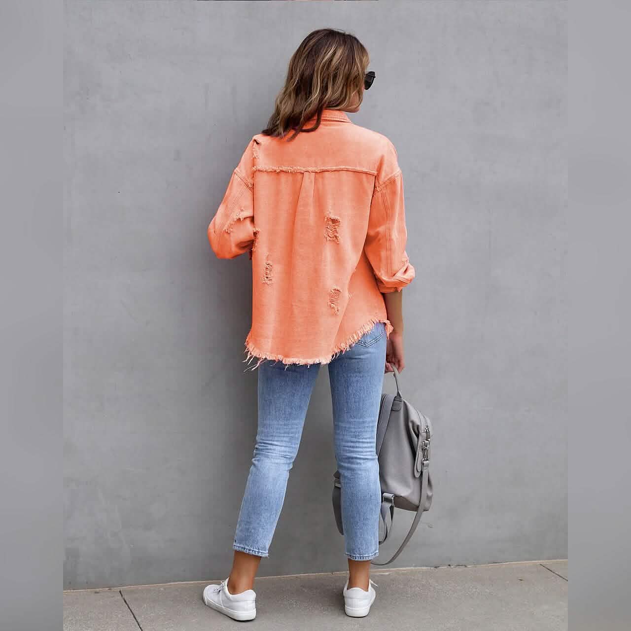 Shacket en jean à manches longues pour femme