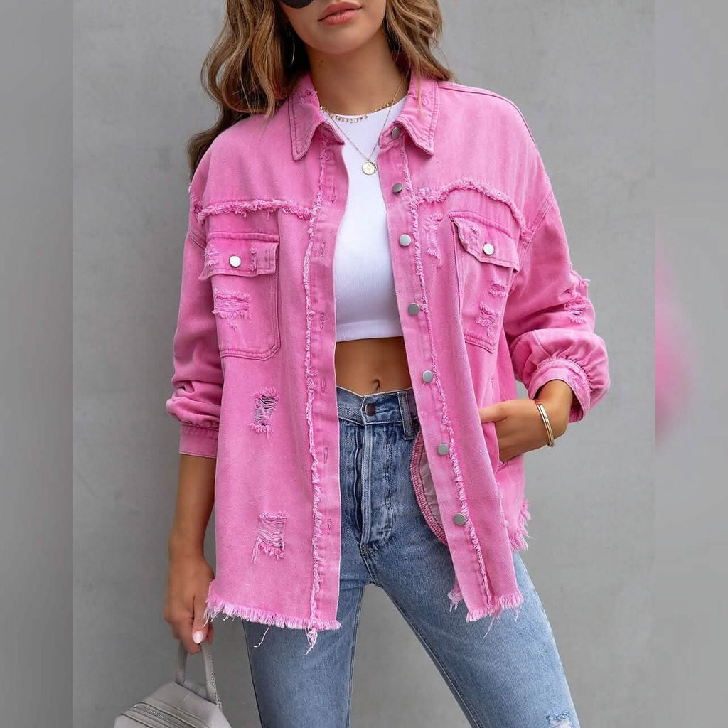 Shacket en jean à manches longues pour femme