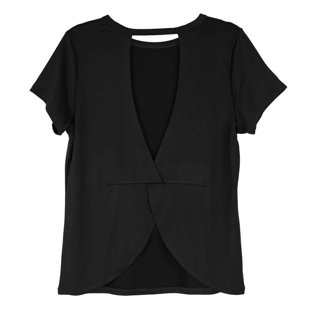 Chemisier Femme à Manches Courtes, Col Croisé dans le Dos, Couleur Unie