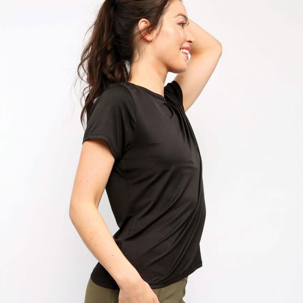 Chemisier Femme à Manches Courtes, Col Croisé dans le Dos, Couleur Unie
