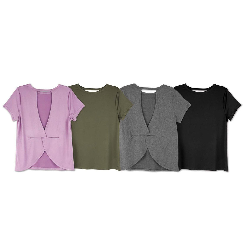 Chemisier Femme à Manches Courtes, Col Croisé dans le Dos, Couleur Unie