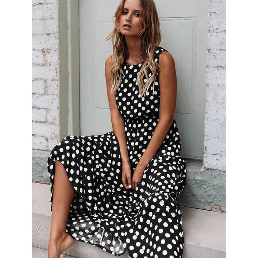 Robe longue sans manches à pois pour femme