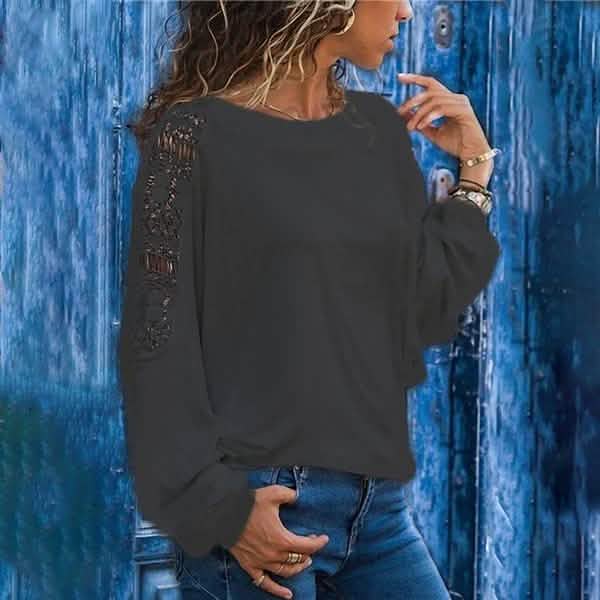 Womens Solid Color Hollow Out Pullovers Loose T-shirts