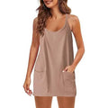 Mini-robe d'été sans manches pour femme, col en V, bretelles spaghetti avec poches