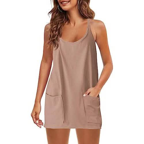 Mini-robe d'été sans manches pour femme, col en V, bretelles spaghetti avec poches