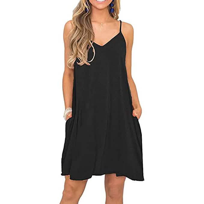 Robe de plage décontractée d'été pour femme avec bretelles fines, coupe évasée et poches