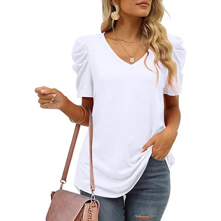 T-shirt d'été décontracté à col en V pour femme