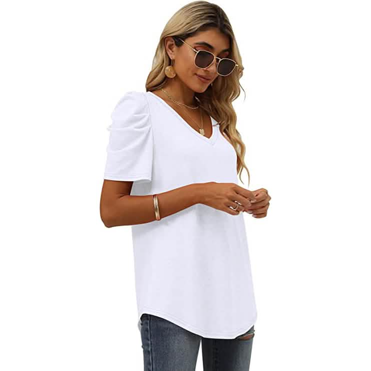 T-shirt d'été décontracté à col en V pour femme