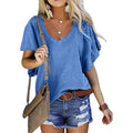 T-shirt Femme Col V Uni Basique Décontracté
