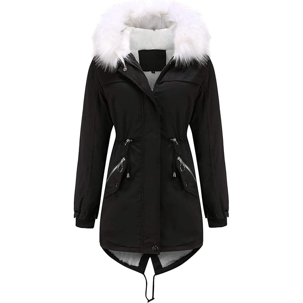 Women's Thick Warm Fleece Lined Winter Coat Jacket Parka with Fluffy Hood