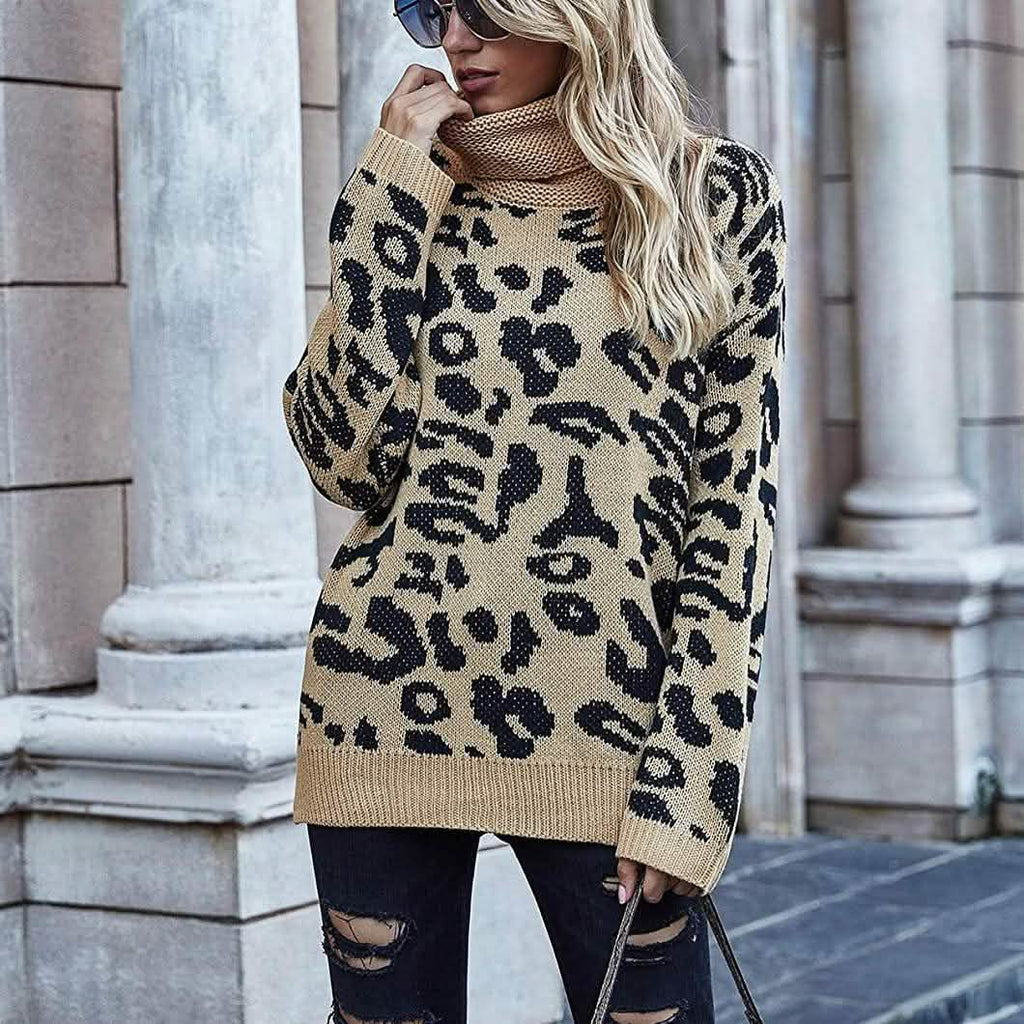 Pull col roulé tricoté à manches longues pour femme