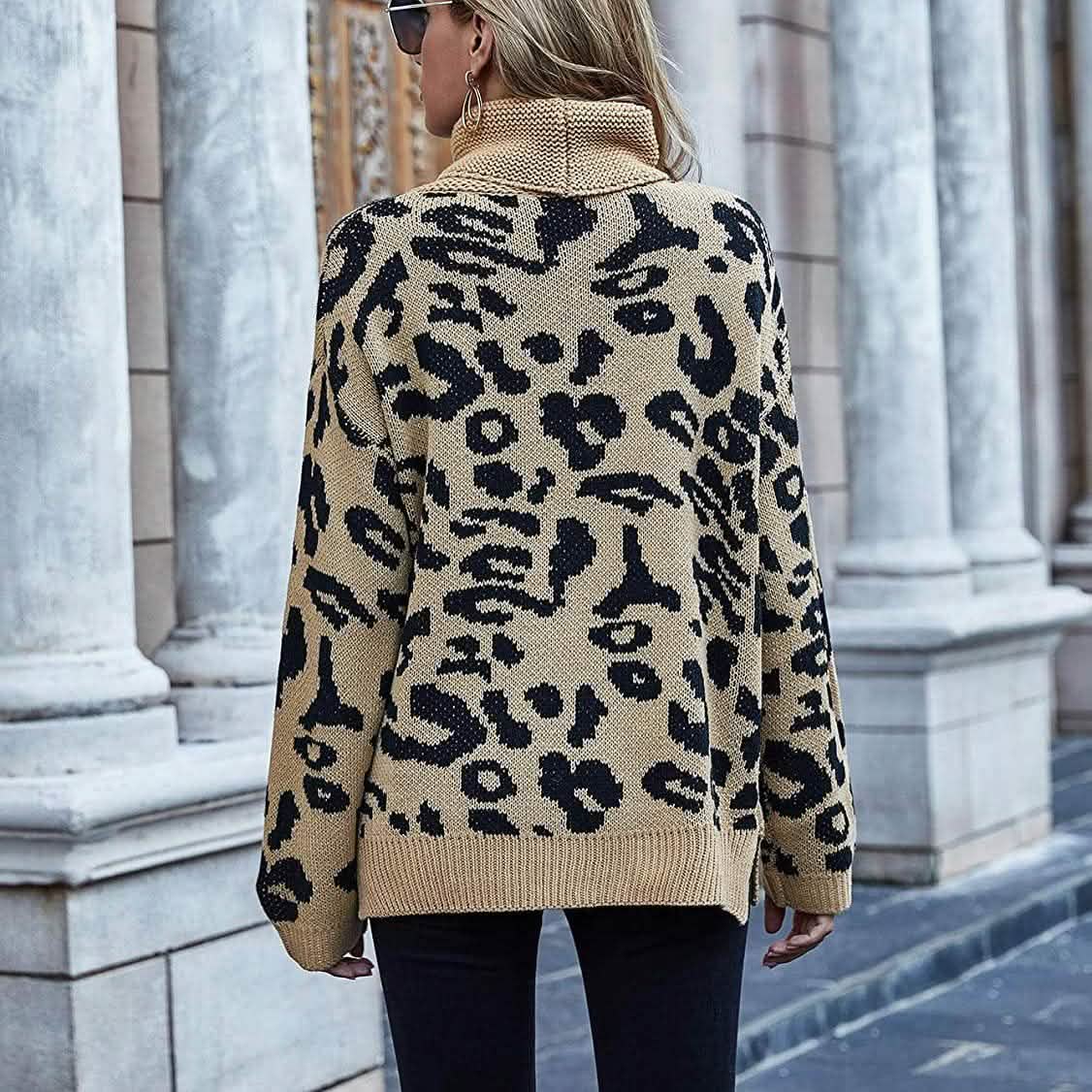 Pull col roulé tricoté à manches longues pour femme