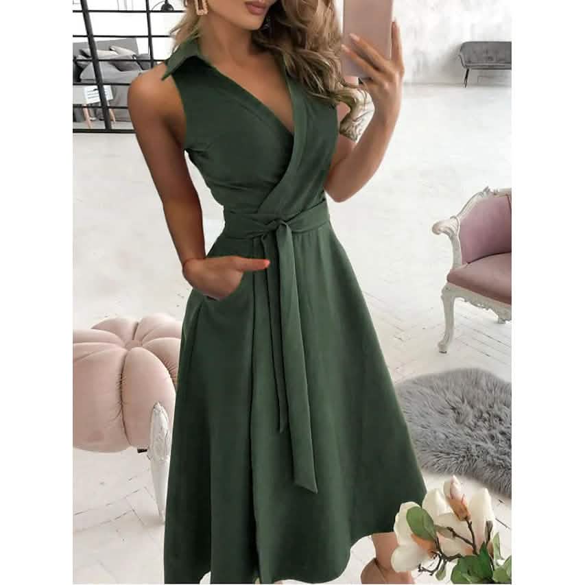 Women's V-Neck Sleeveless Long Dress