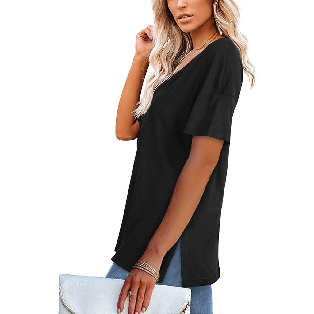 T-shirts basiques à col en V et manches courtes pour femmes