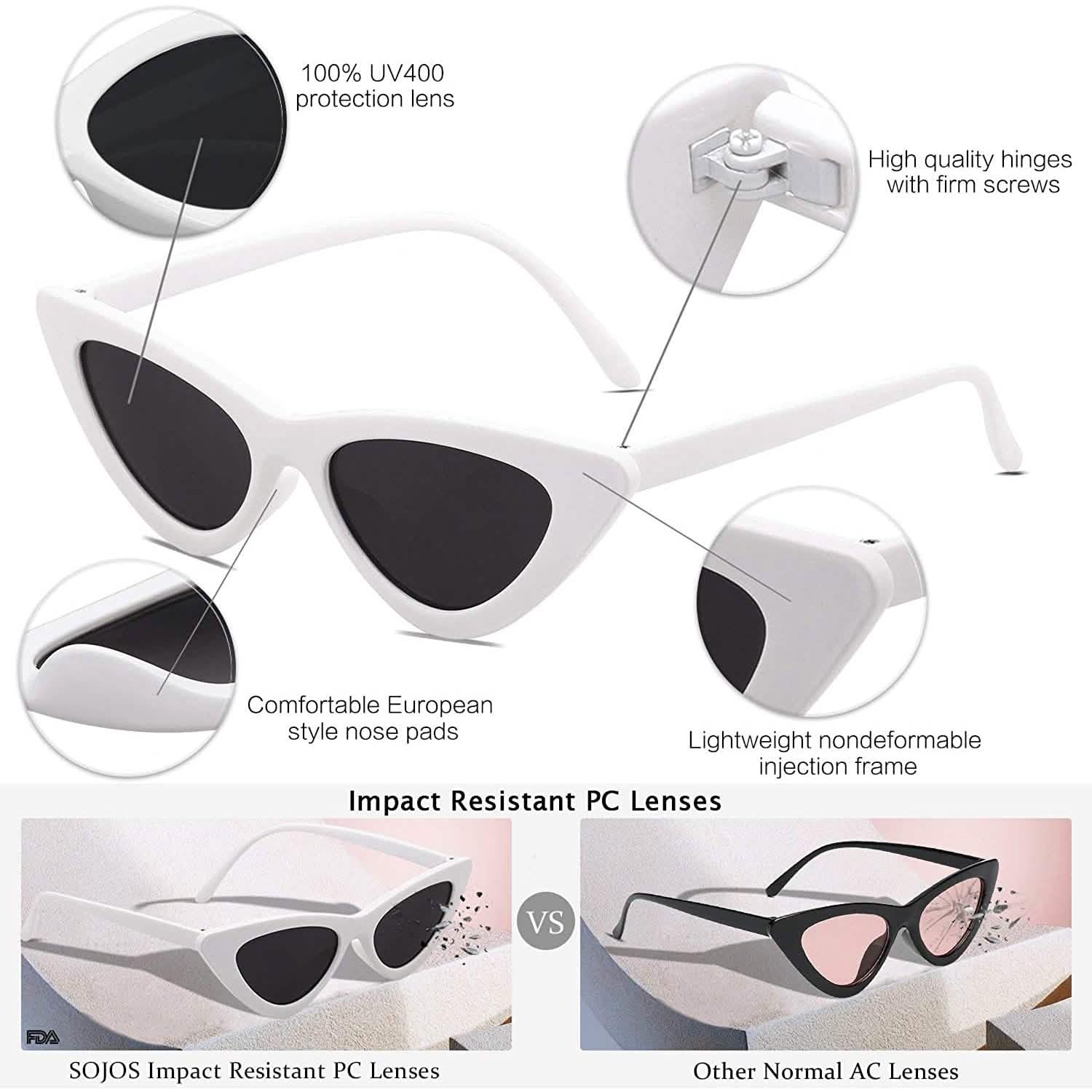 Lunettes de soleil œil-de-chat étroites vintage pour femmes