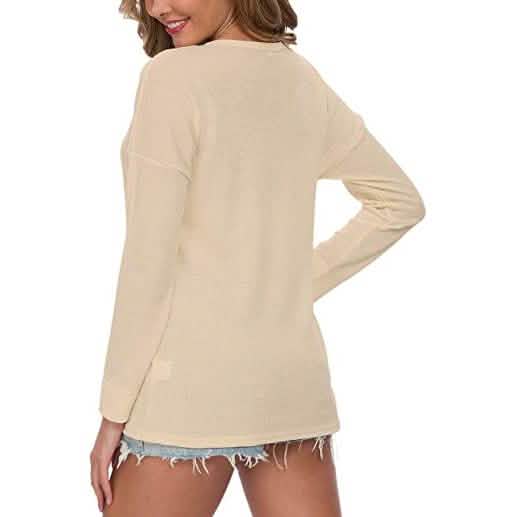 Hauts tuniques amples à manches longues en tricot gaufré pour femme