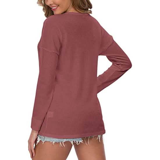 Hauts tuniques amples à manches longues en tricot gaufré pour femme