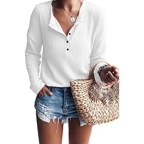 Hauts tuniques amples à manches longues en tricot gaufré pour femme