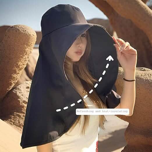 Women's Wide Brim Shawl Sun Hat with Neck Cover