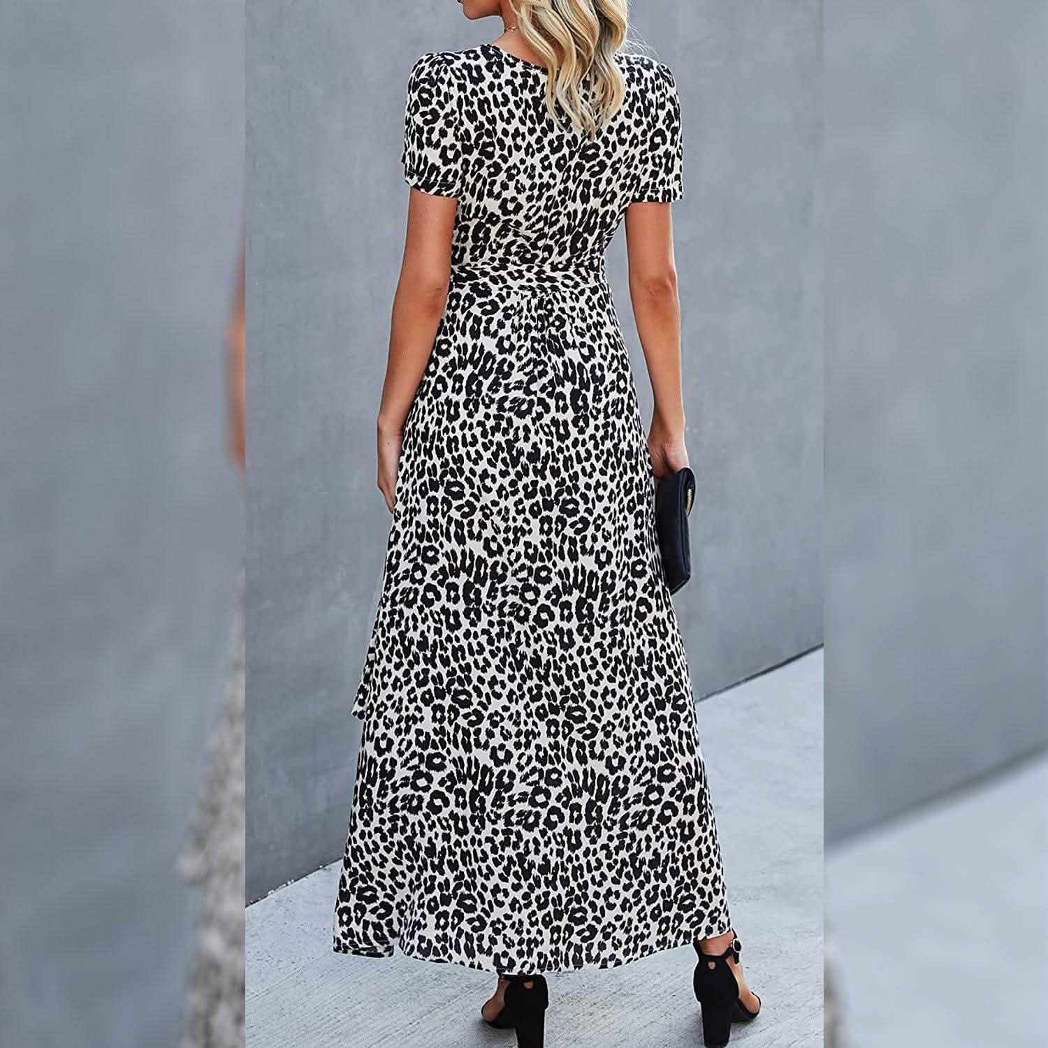 Robes longues portefeuille à col en V pour femmes, manches courtes, décontractées, fendues