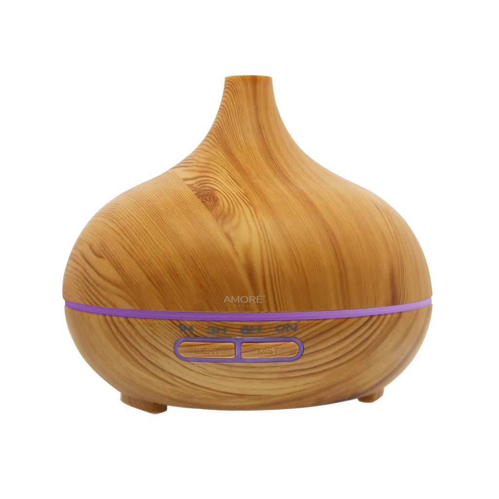 Wood Grain Ultrasonic Cool Mist Diffuser With 7 Color LED Lights