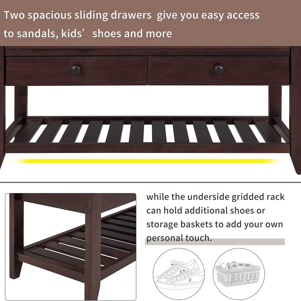Wood Storage Bench with 2 Drawer Shoe Rack
