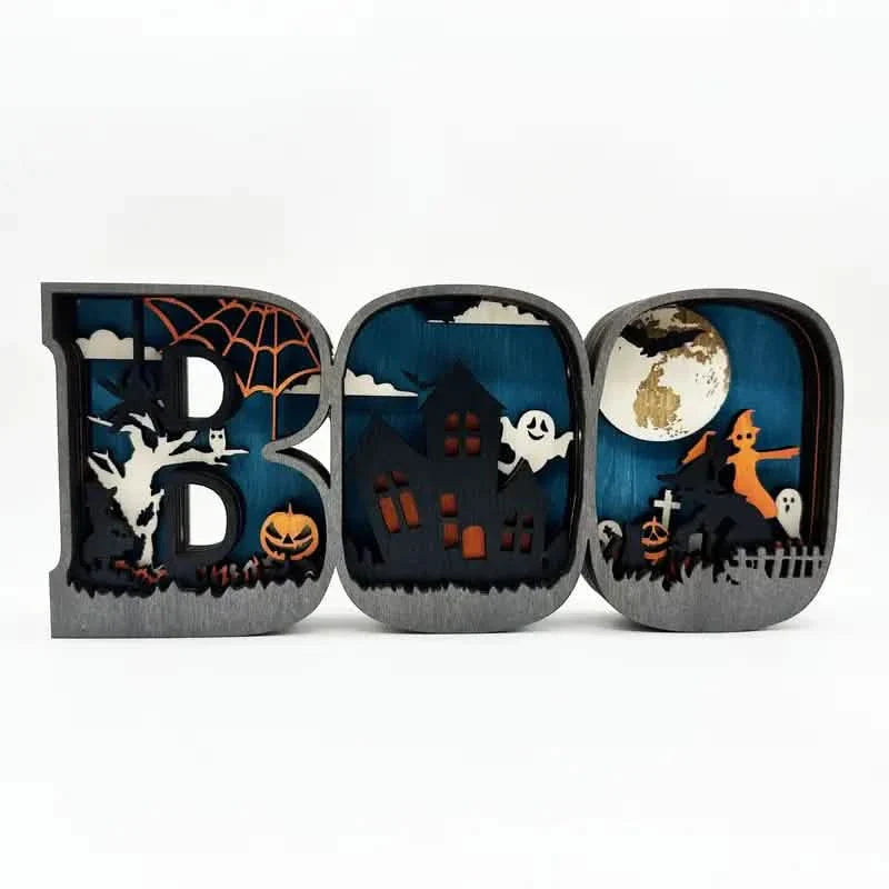 木製3Dハロウィン文字型LEDライト