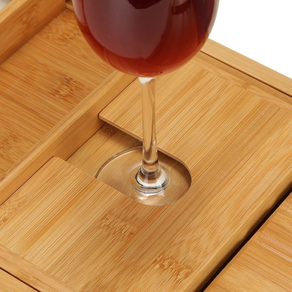 Plateau de baignoire en bois avec fente pour verre à vin, support de téléphone et porte-livre