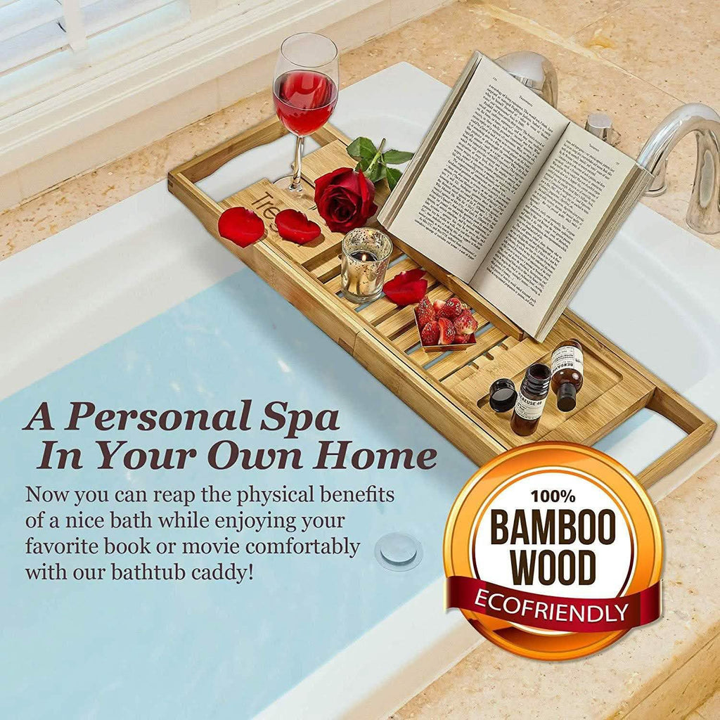 Plateau de baignoire en bois avec fente pour verre à vin, support de téléphone et porte-livre