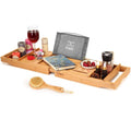 Plateau de baignoire en bois avec fente pour verre à vin, support de téléphone et porte-livre