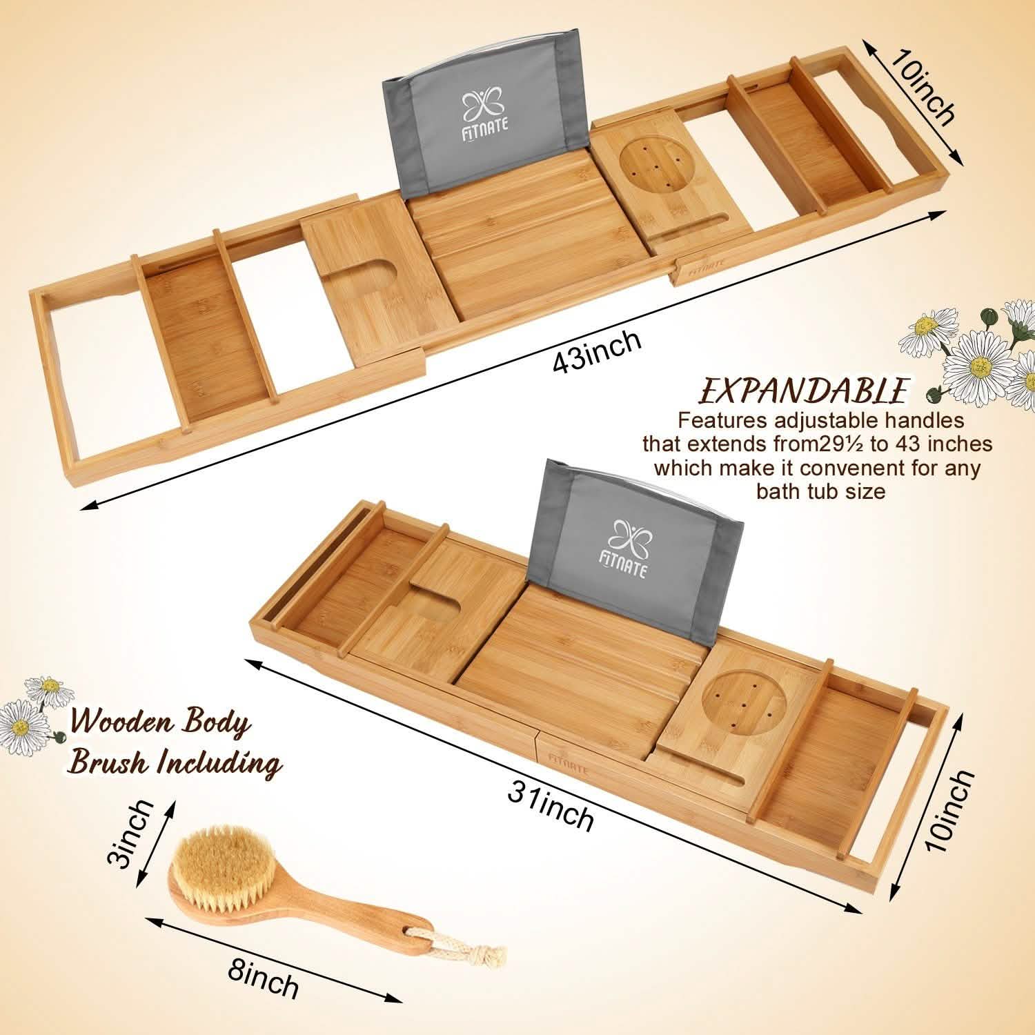 Plateau de baignoire en bois avec fente pour verre à vin, support de téléphone et porte-livre