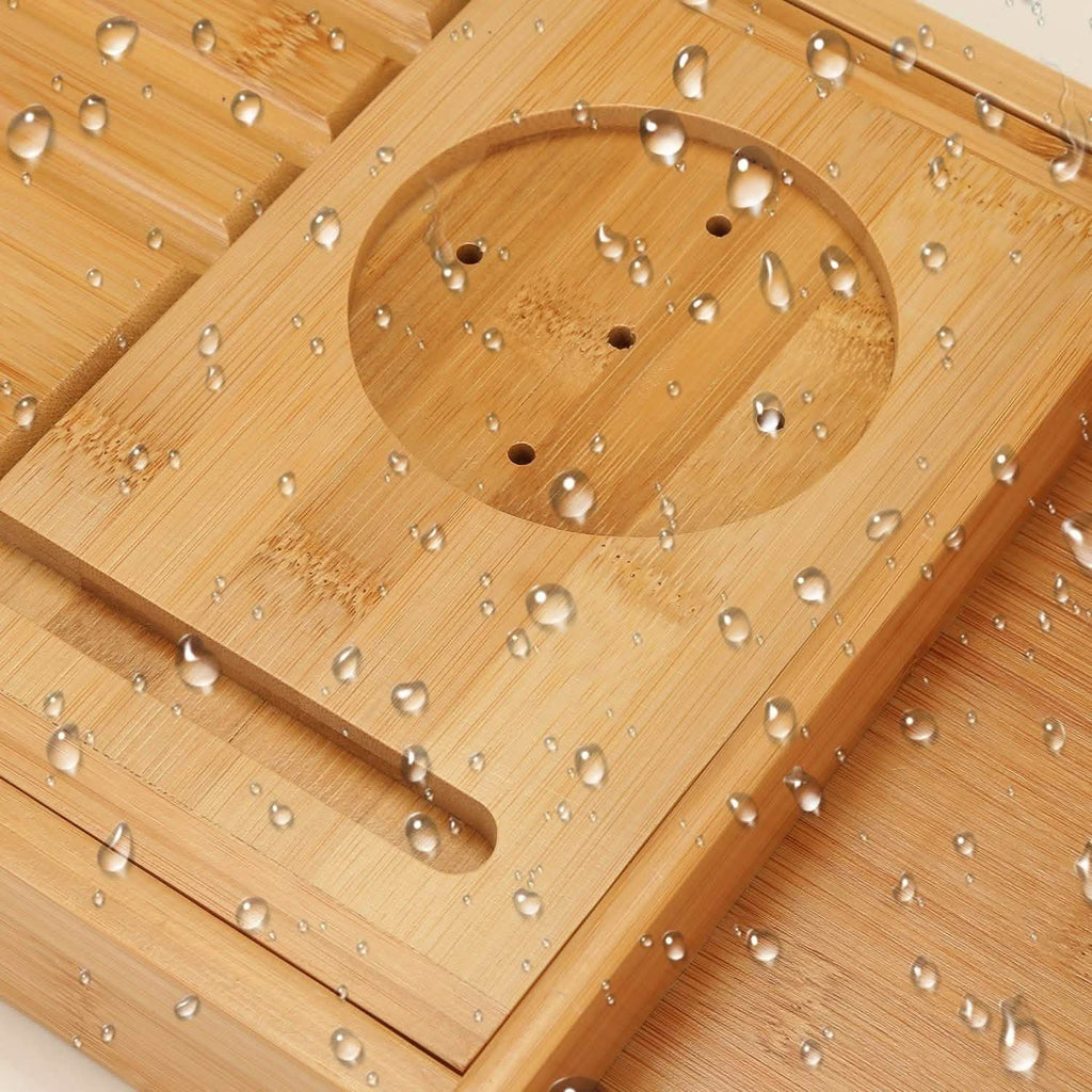 Plateau de baignoire en bois avec fente pour verre à vin, support de téléphone et porte-livre