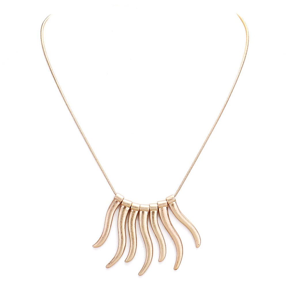 Worn Finish Metal Bar Fringe Necklace Metal Bar Necklace