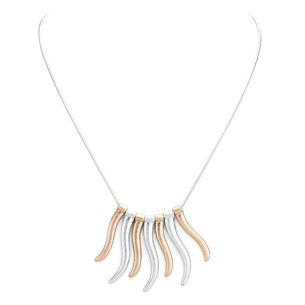 Worn Finish Metal Bar Fringe Necklace Metal Bar Necklace