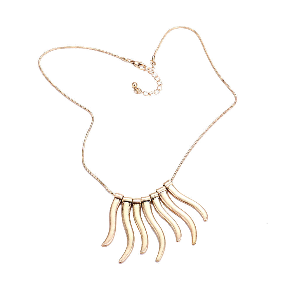 Worn Finish Metal Bar Fringe Necklace Metal Bar Necklace