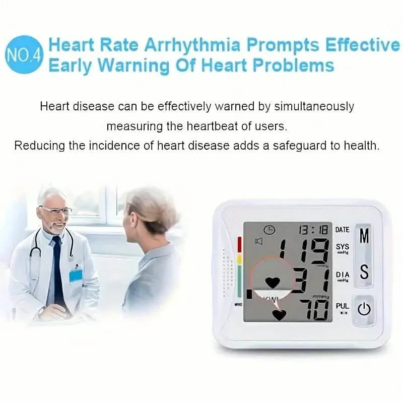Tensiomètre de poignet avec écran ACL, brassard ajustable avec détection des battements cardiaques irréguliers