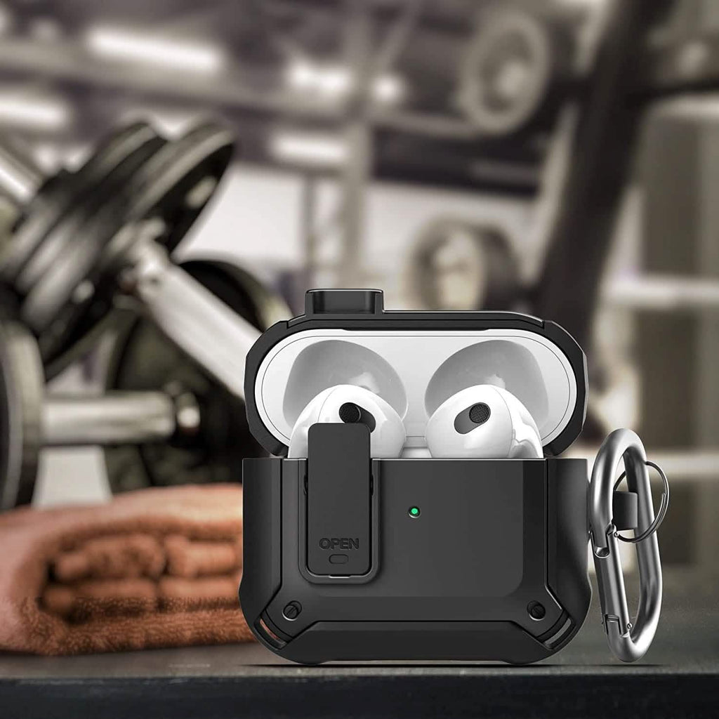 Coque X-Armor pour AirPods 3ème Génération avec Couvercle Verrouillable | Étui de Protection avec Mousqueton (AirPods Gen 3)