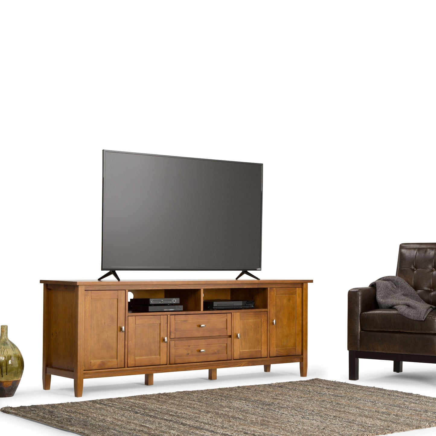 Warm Shaker 72 Inch Wide Solid Wood TV Stand in Light Golden