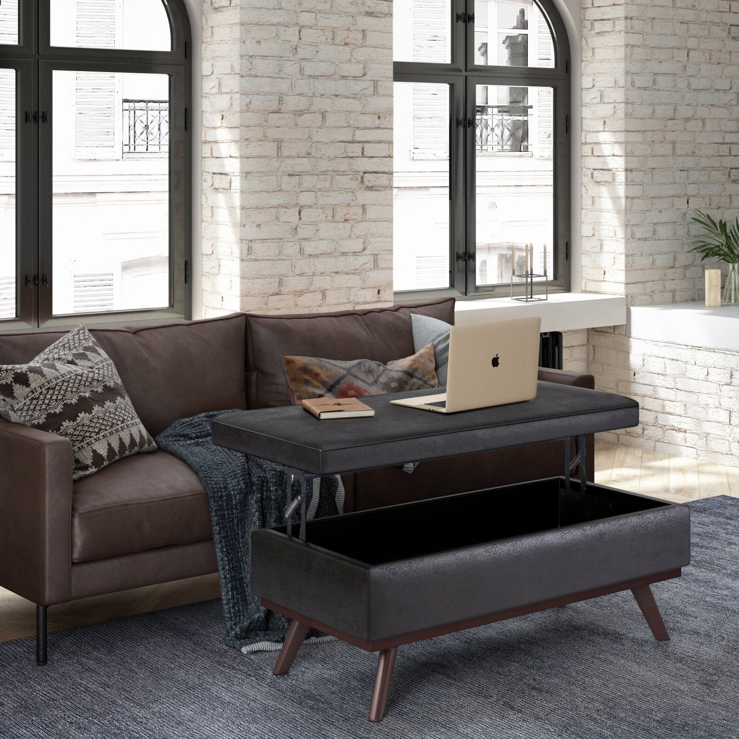 Owen 42 Inch Wide Lift Top Large Coffee Table Storage Ottoman