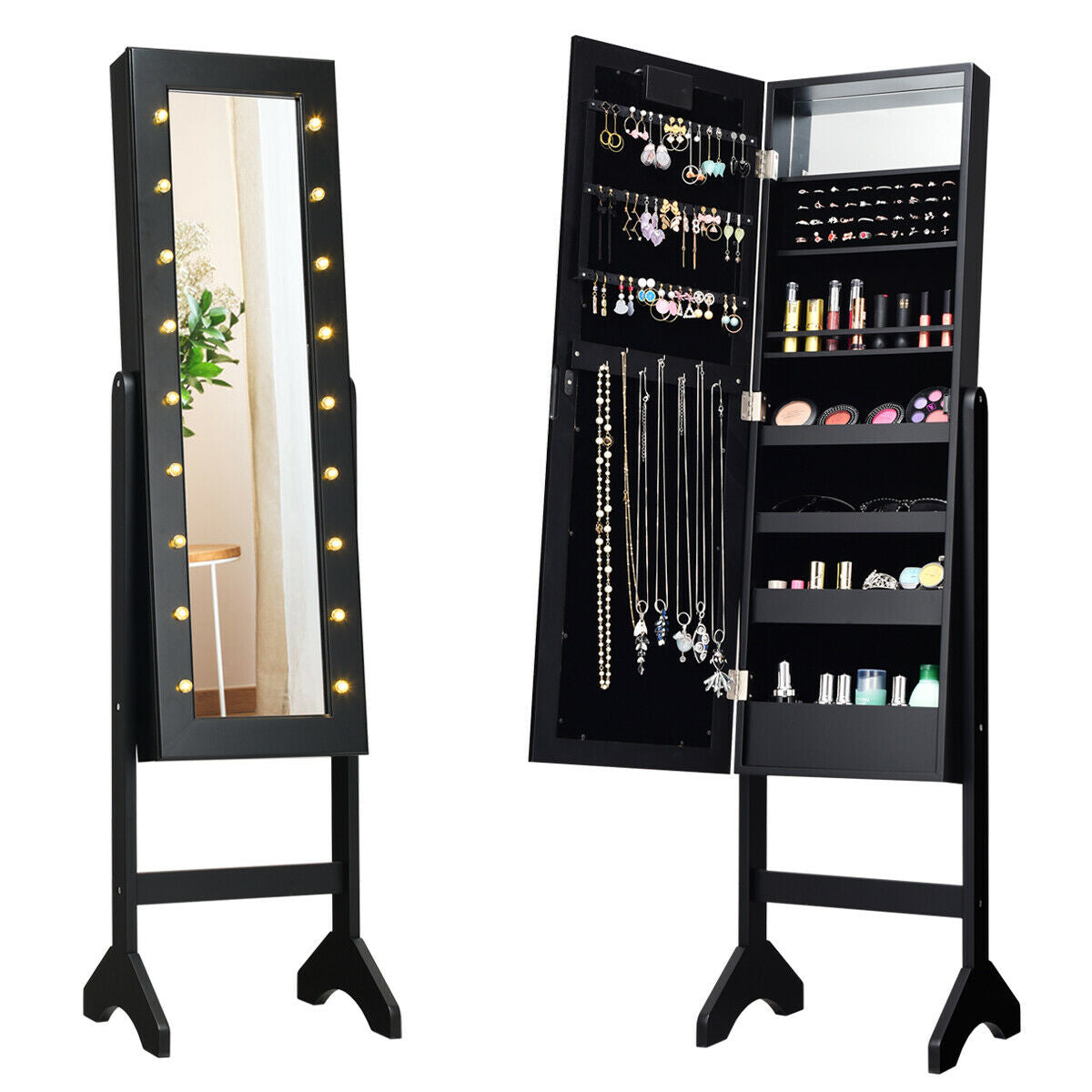 Mirrored Jewelry Cabinet Armoire Organizer w/ LED lights
