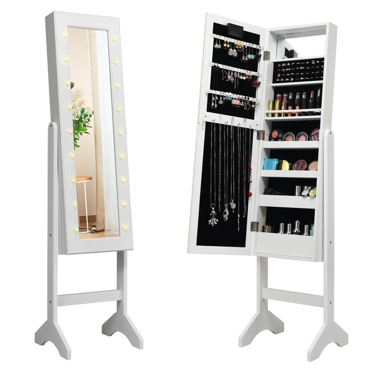 Mirrored Jewelry Cabinet Armoire Organizer w/ LED lights