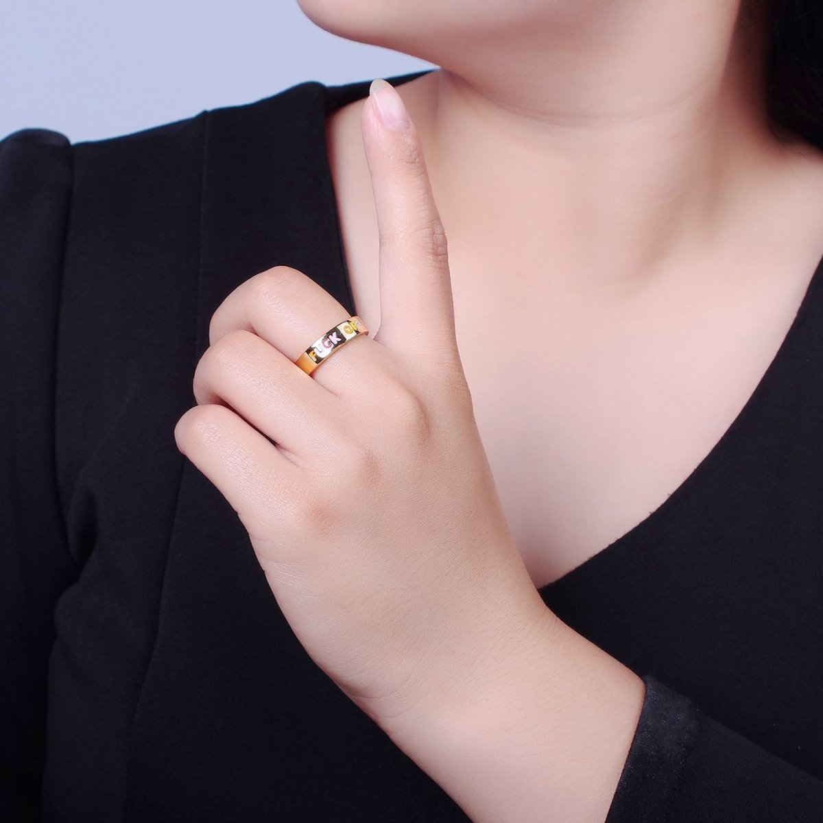 Y2K Gold Fuck Off Ring Open Adjustable Jewelry for Teenager Gift O-2204