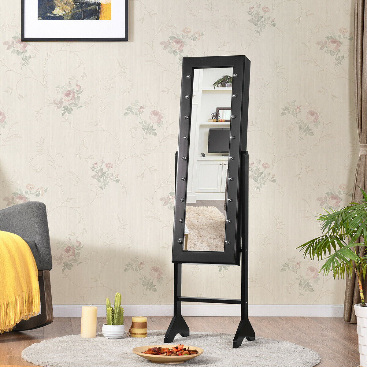 Mirrored Jewelry Cabinet Armoire Organizer w/ LED lights
