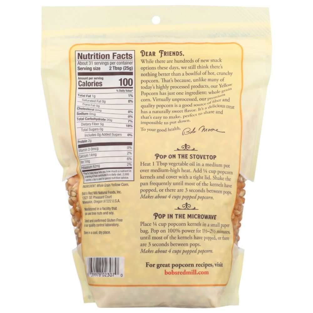 BOB'S RED MILL: Yellow Popcorn - 30 oz | Fresh & Fluffy Popcorn Kernels