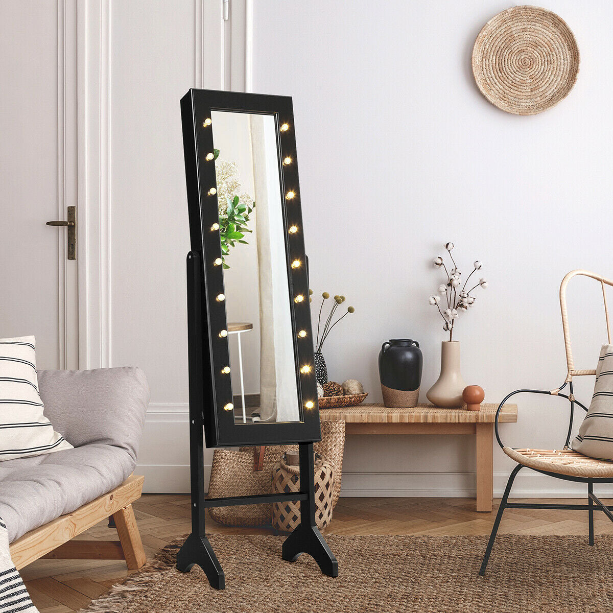 Mirrored Jewelry Cabinet Armoire Organizer w/ LED lights